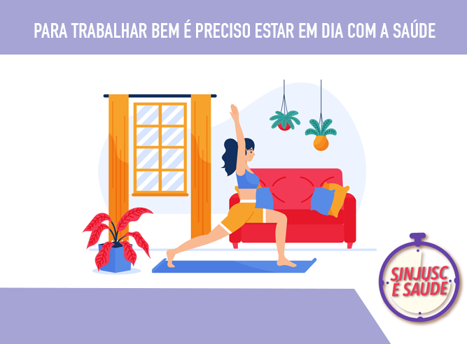 mulher fazendo ginastica laboral com as lives do sinjusc