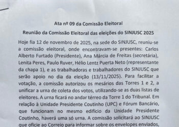 Publicada a ata da 9ª reunião da Comissão Eleitoral do SINJUSC