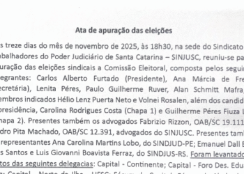 Publicada a ata de apuração das Eleições 2025 do SINJUSC